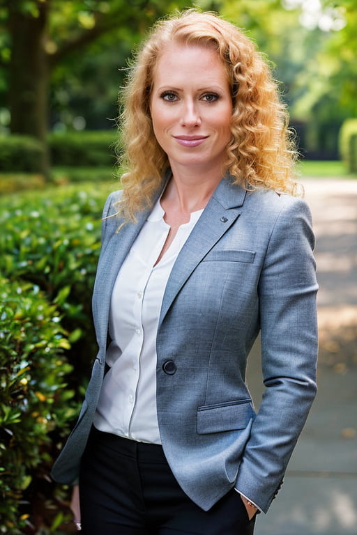 Body shot_light grey jacket white blouse_park